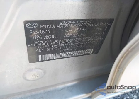 2020 Hyundai Elantra Sel z USA, uszkodzony, nr VIN 5NPD84LF9LH531898